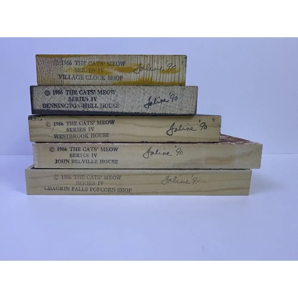 The Cat’s Meow 1986 Series IV Set Of 5 Wooden Painted Shelf Sitter Village